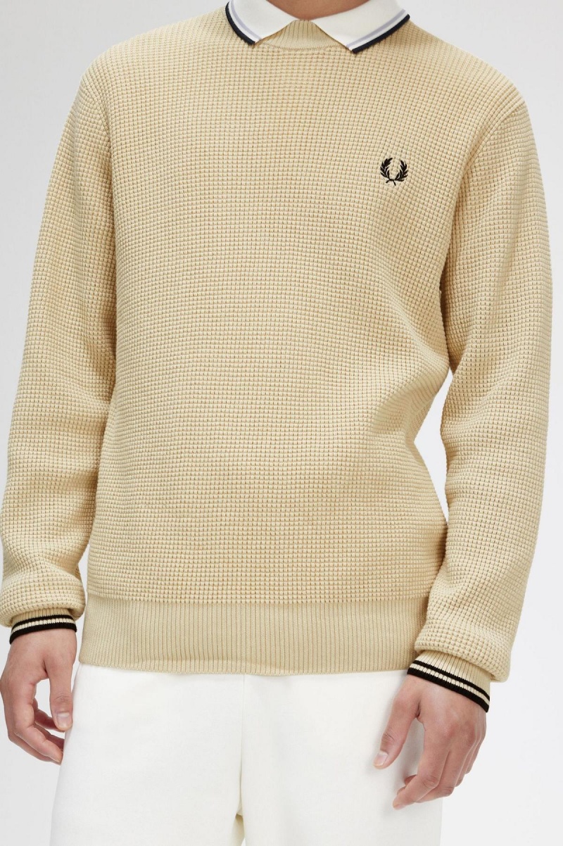 Prendas De Punto Fred Perry Waffle Stitch Jumper Hombre Oatmeal | MXCVG12956