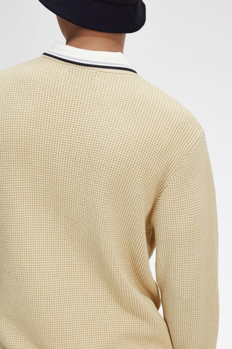 Prendas De Punto Fred Perry Waffle Stitch Jumper Hombre Oatmeal | MXCVG12956