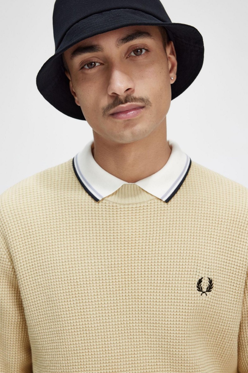 Prendas De Punto Fred Perry Waffle Stitch Jumper Hombre Oatmeal | MXCVG12956