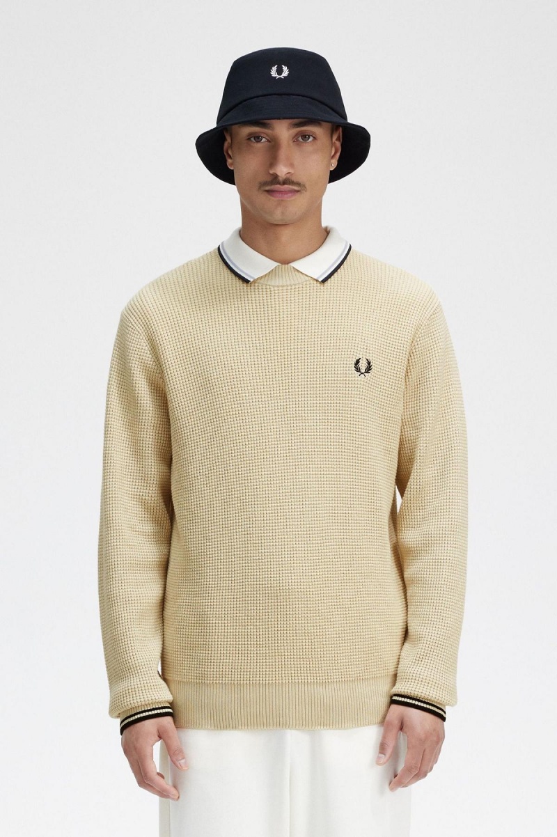 Prendas De Punto Fred Perry Waffle Stitch Jumper Hombre Oatmeal | MXCVG12956